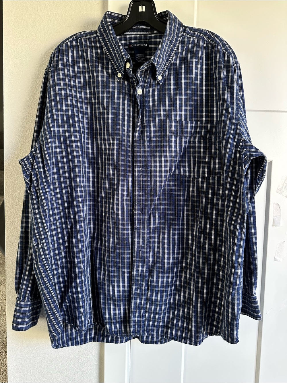 Knightsbridge Classic Navy Plaid Button-Down Shirt - Men’s size Large